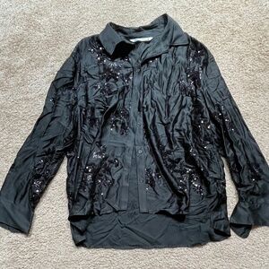 Zara Black Sequin Button Down